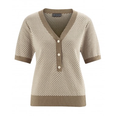 Short sleeve striped hemp and organic cotton sweater