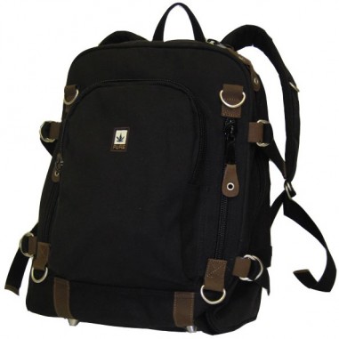 Pure green and leather canvas backpack