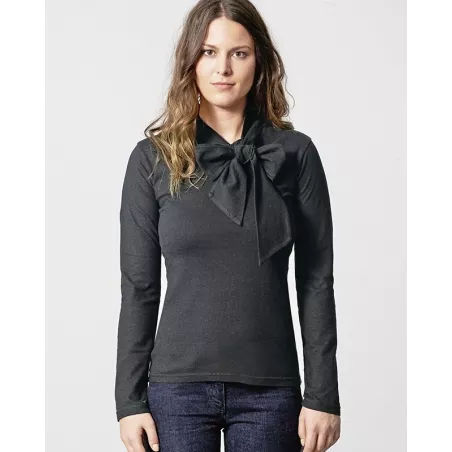 Damen Langarmpullover mit schickem Hanf-Schleifenkragen