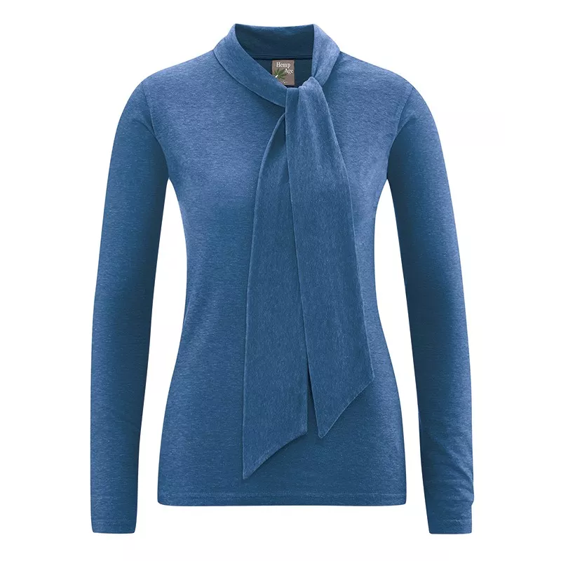 Damen Langarmpullover mit schickem Hanf-Schleifenkragen