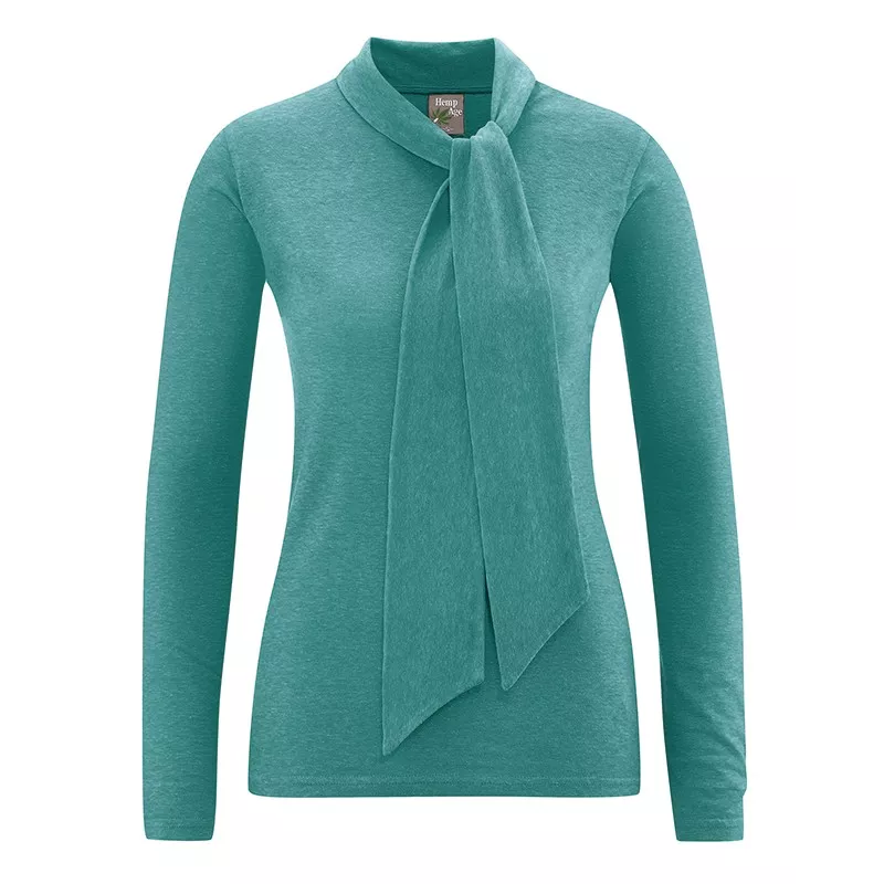 Damen Langarmpullover mit schickem Hanf-Schleifenkragen