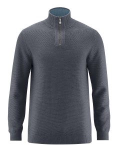 Pull col zippé en chanvre et coton biologique