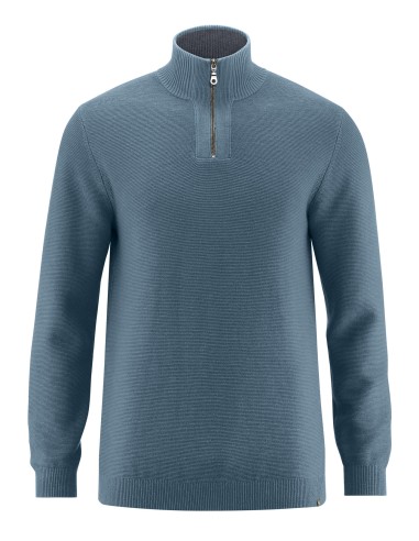 Zipped neck sweater in hemp and organic cotton