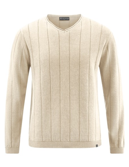 Pull col v maille chanvre coton biologique