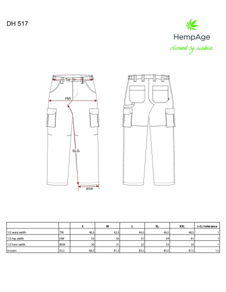 Pantaloni da carico in cotone di canapa organico