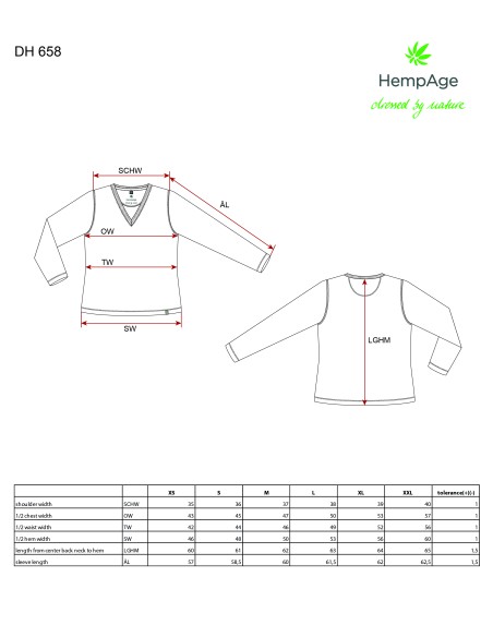 Long sleeve t-shirt V-neck - hemp and organic cotton