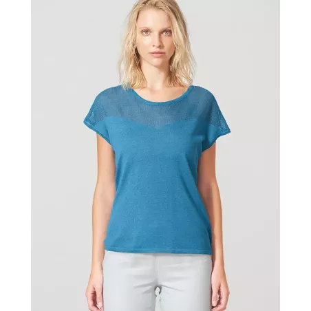 Gestrickte Bluse mit Kontrastgeflecht