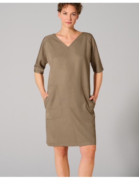 Robe col V lyocell chanvre – fluide & confortable